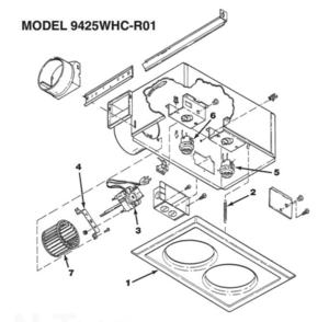 Part List Diagram and Parts List for 9425WHC-R01  Broan Bath & Ventilation Fan