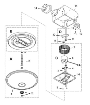 Part List Diagram and Parts List for 765BNC  Broan Bath & Ventilation Fan