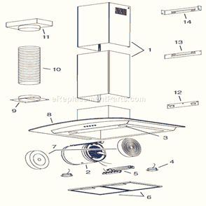 Page A Diagram and Parts List for B57000  Broan Range Hood