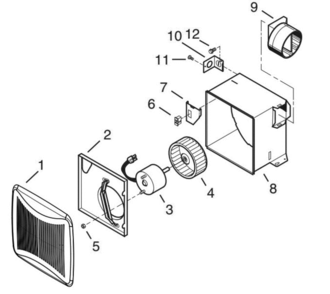 Part Location Diagram of 97015157 Broan Venmar Broan Exhaust Fan Blower Assembly Dx110