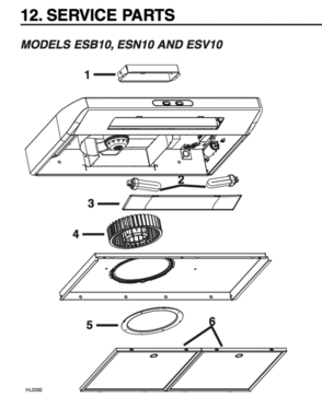 Part List Diagram and Parts List for ESN1030BL  Broan Bath & Ventilation Fan