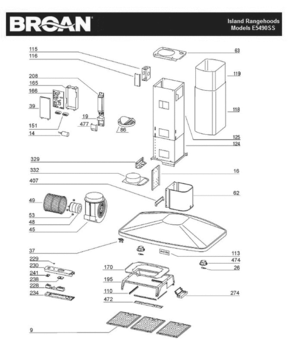 Part List Diagram and Parts List for E5490SS  Broan Range Hood