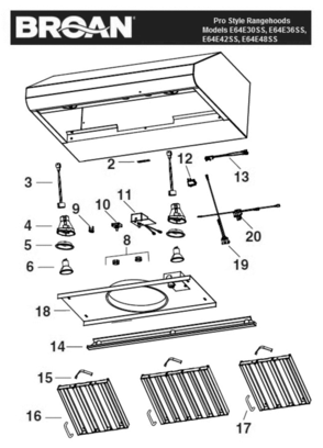 Part List Diagram and Parts List for E64E36S  Broan Bath & Ventilation Fan