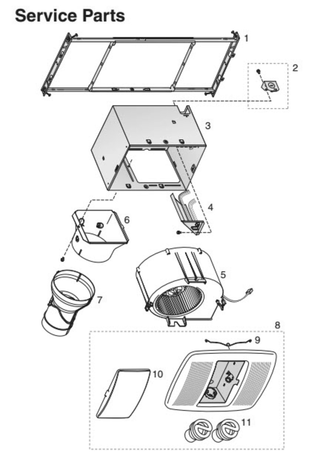 Part List Diagram and Parts List for RN110LC  Broan Bath & Ventilation Fan
