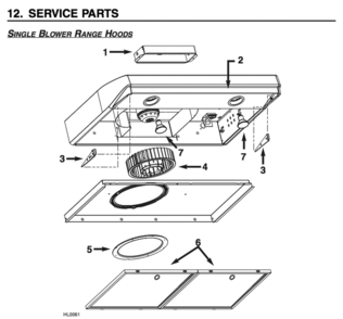Part List Diagram and Parts List for V3030SS  Broan Range Hood