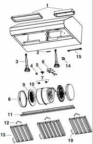 Internal_Blower_Hoods Diagram and Parts List for E64000 42" Broan Range Hood