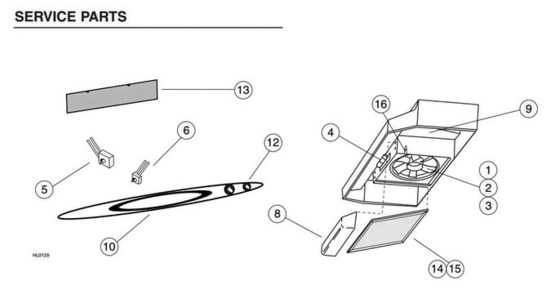 Part List Diagram and Parts List for WA6530SS  Broan Range Hood