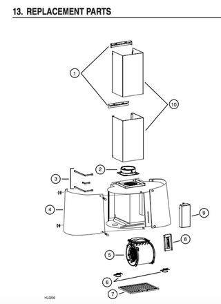 Part List Diagram and Parts List for VJ71130SS  Broan Range Hood