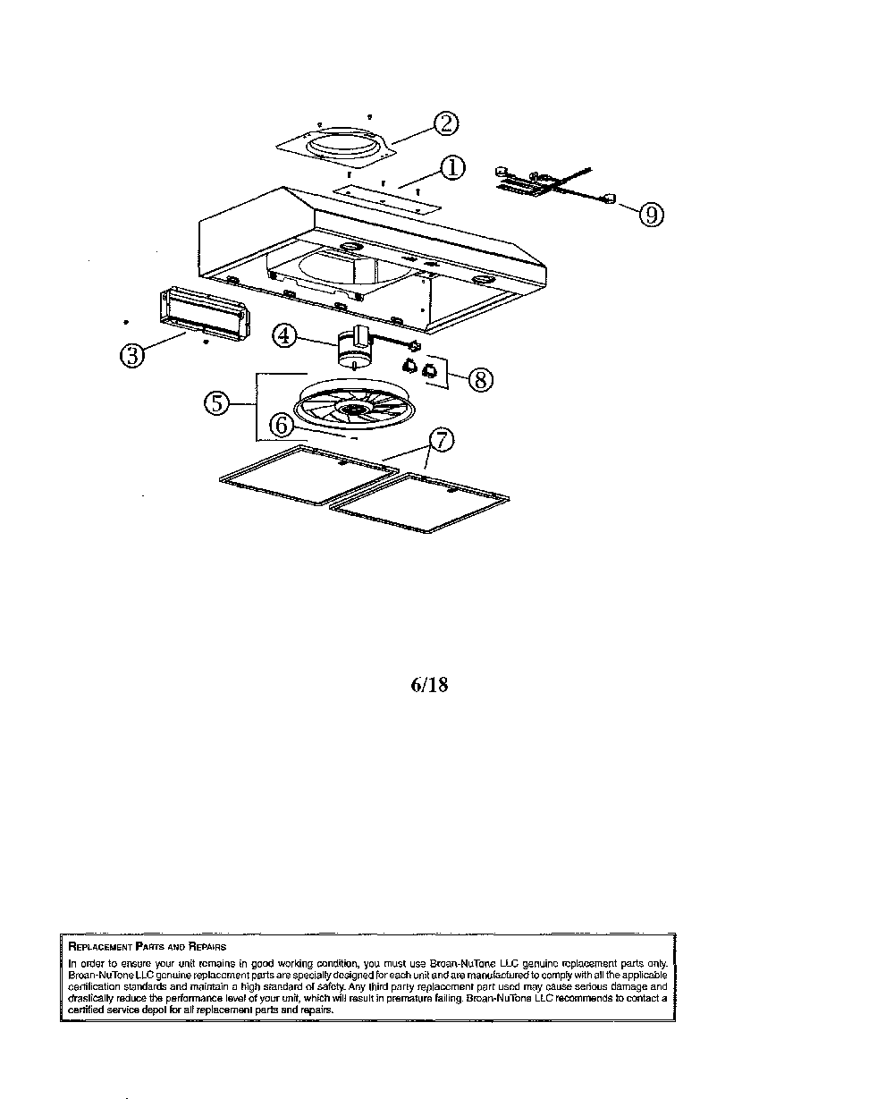 Range hood Diagram and Parts List for BCSD142WW  Broan Range Hood