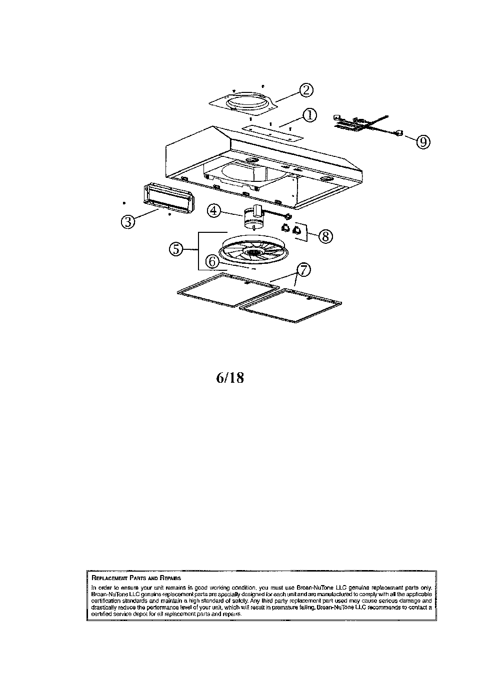 Range hood Diagram and Parts List for BCSD136BL  Broan Range Hood