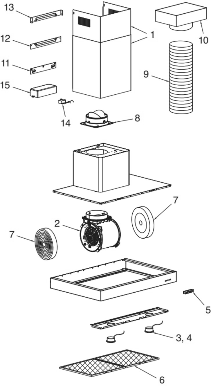 Part List Diagram and Parts List for B5330SSC  Broan Range Hood
