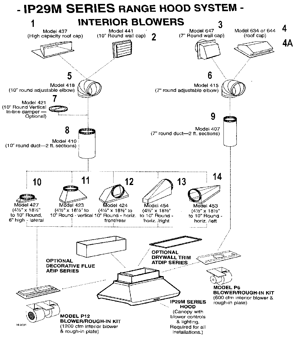 Interiors blowers Diagram and Parts List for IP29M  Broan Range Hood