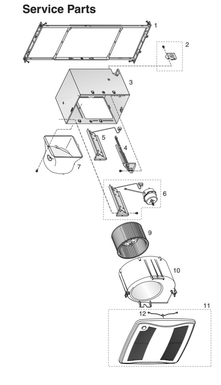 Part List Diagram and Parts List for ZB110MC  Broan Bath & Ventilation Fan