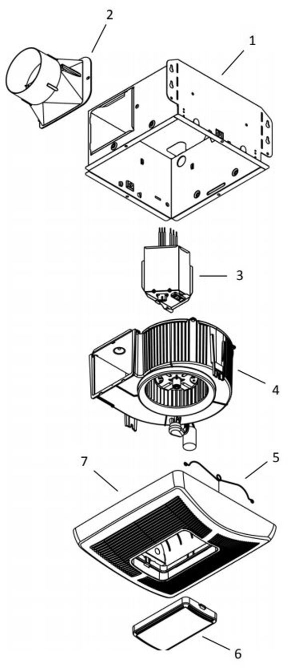 Part List Diagram and Parts List for AR70LC  Broan Bath & Ventilation Fan