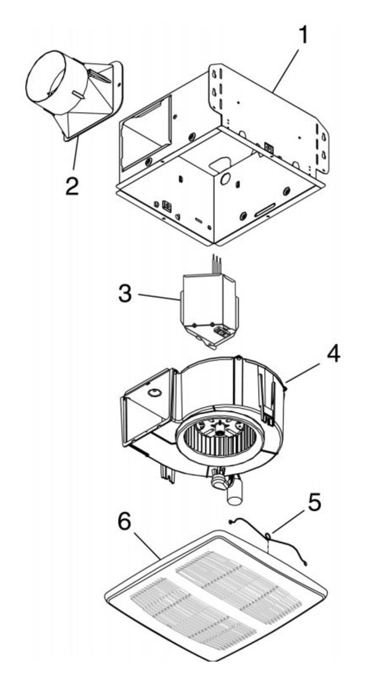 Part List Diagram and Parts List for AER110  Broan Bath & Ventilation Fan