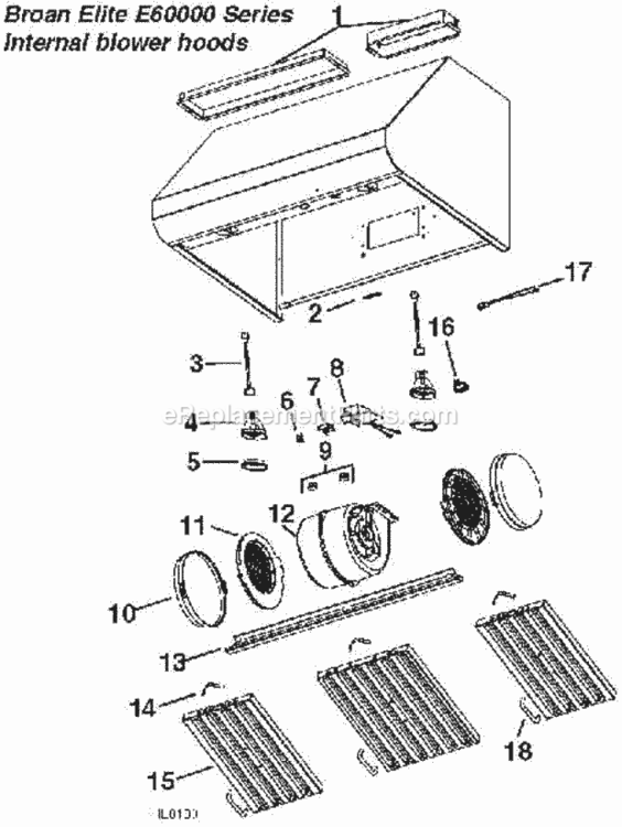Page A Diagram and Parts List for E60E48SS  Broan Range Hood