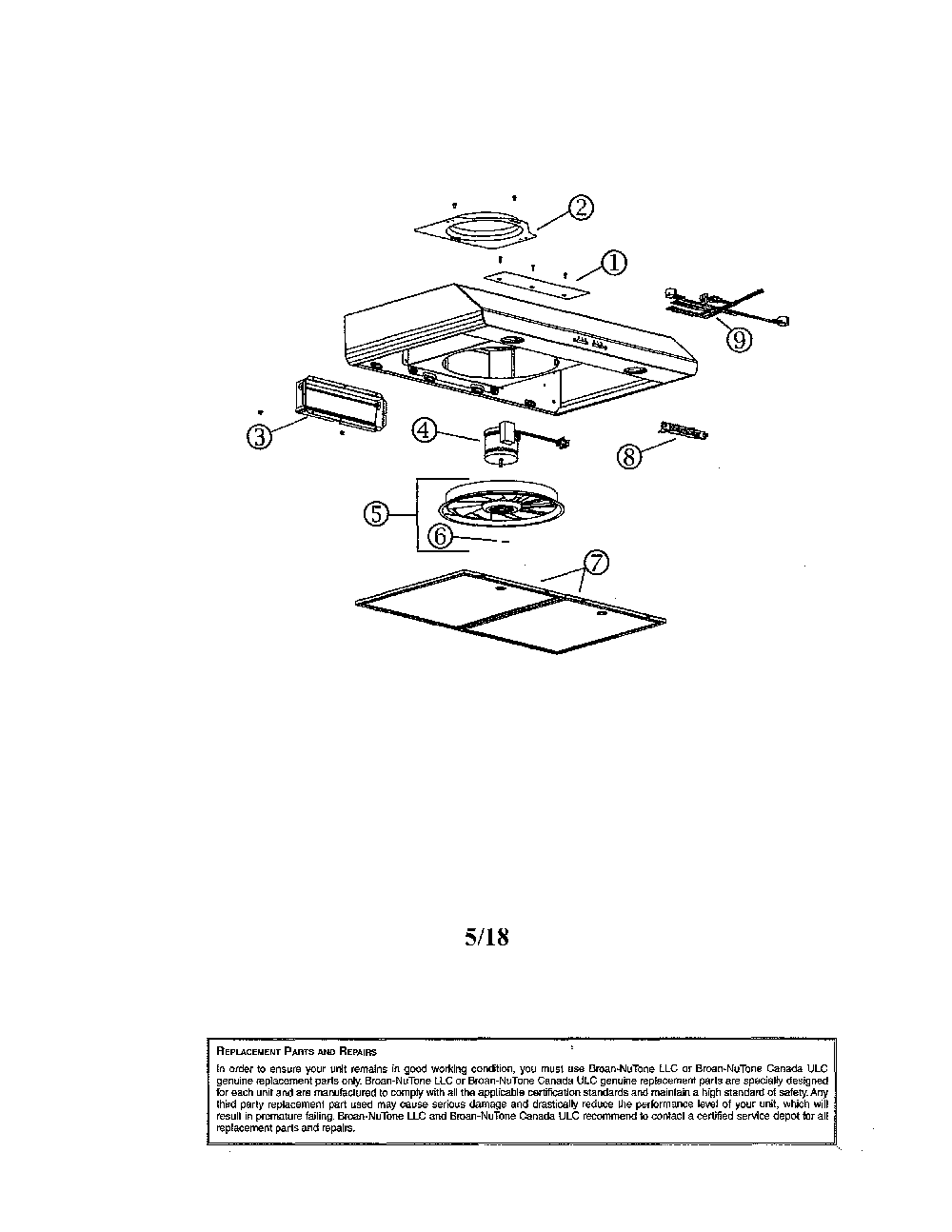 Range hood Diagram and Parts List for BKSH130SS  Broan Range Hood