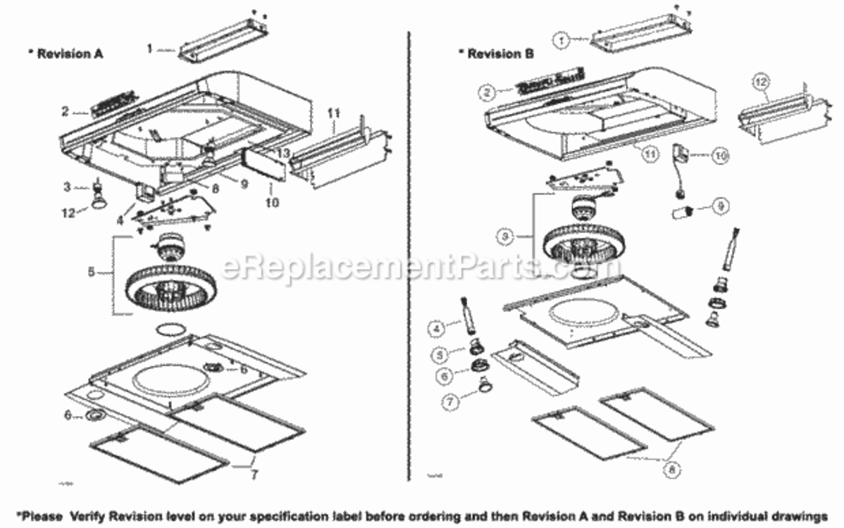 Page A Diagram and Parts List for E66136WH  Broan Range Hood