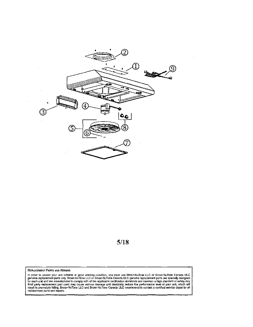 Range hood Diagram and Parts List for BKSA130WW  Broan Range Hood