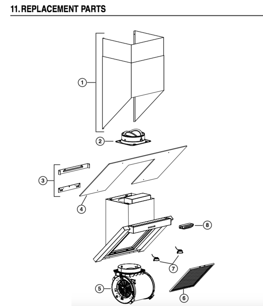 Part List Diagram and Parts List for VJ70330SS  Broan Range Hood