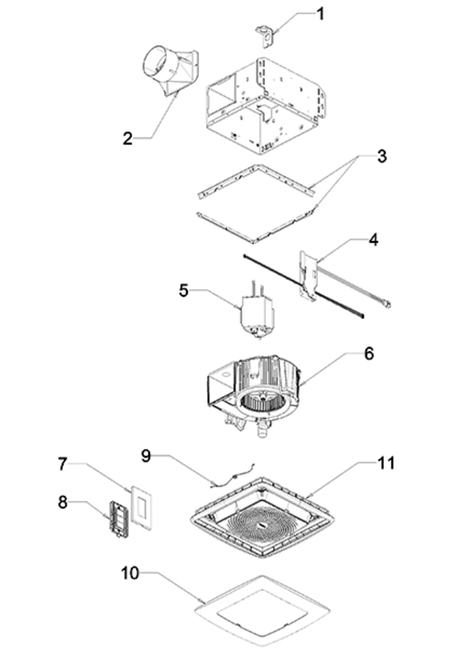 Part List Diagram and Parts List for AER110RGBLC  Broan Bath & Ventilation Fan