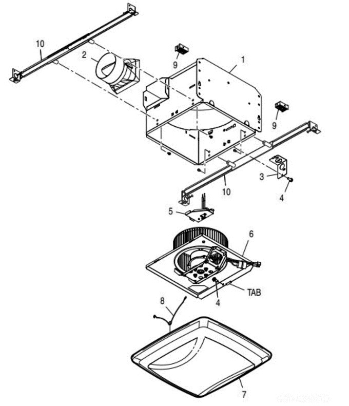 Part List Diagram and Parts List for QTREN090C  Broan Bath & Ventilation Fan