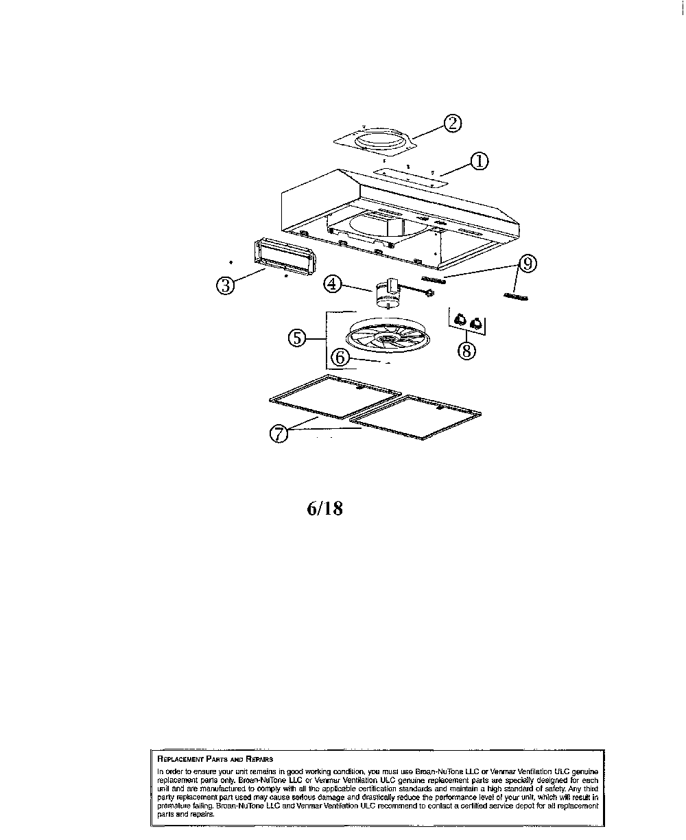 Range hood Diagram and Parts List for BCSEK130WW  Broan Range Hood