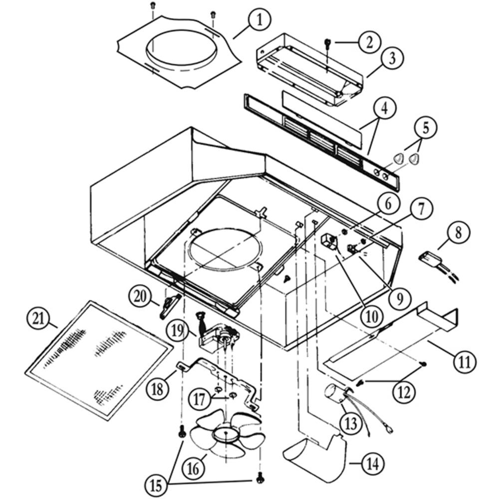 Part List Diagram and Parts List for BU324SS  Broan Range Hood