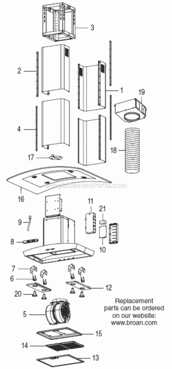 Page A Diagram and Parts List for EI5936SS  Broan Range Hood