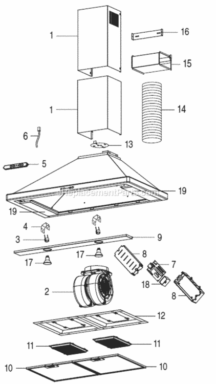 Page A Diagram and Parts List for EW5836SS  Broan Range Hood