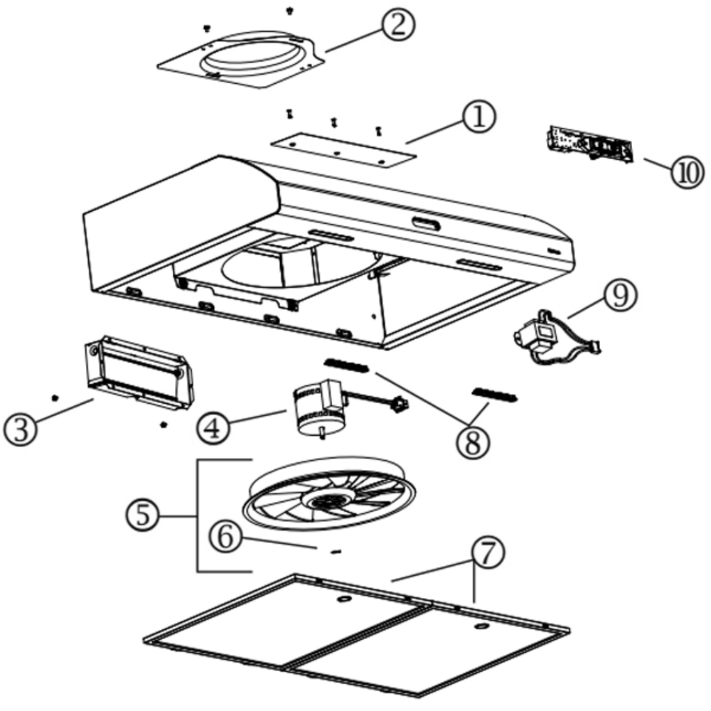 Part List Diagram and Parts List for AHDA130BL  Broan Range Hood