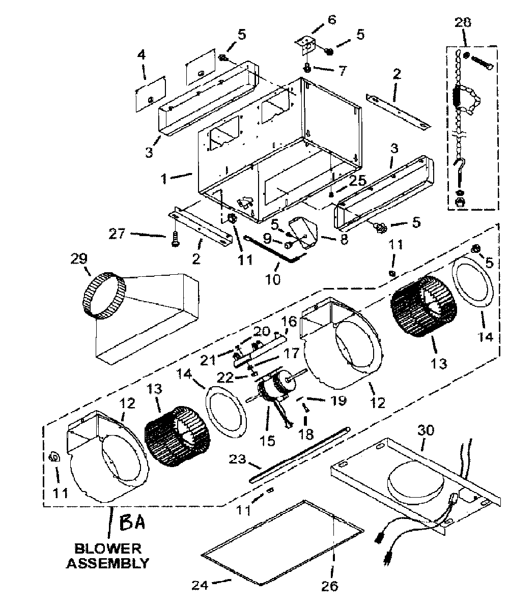 Main asy Diagram and Parts List for ILB6  Broan Bath & Ventilation Fan