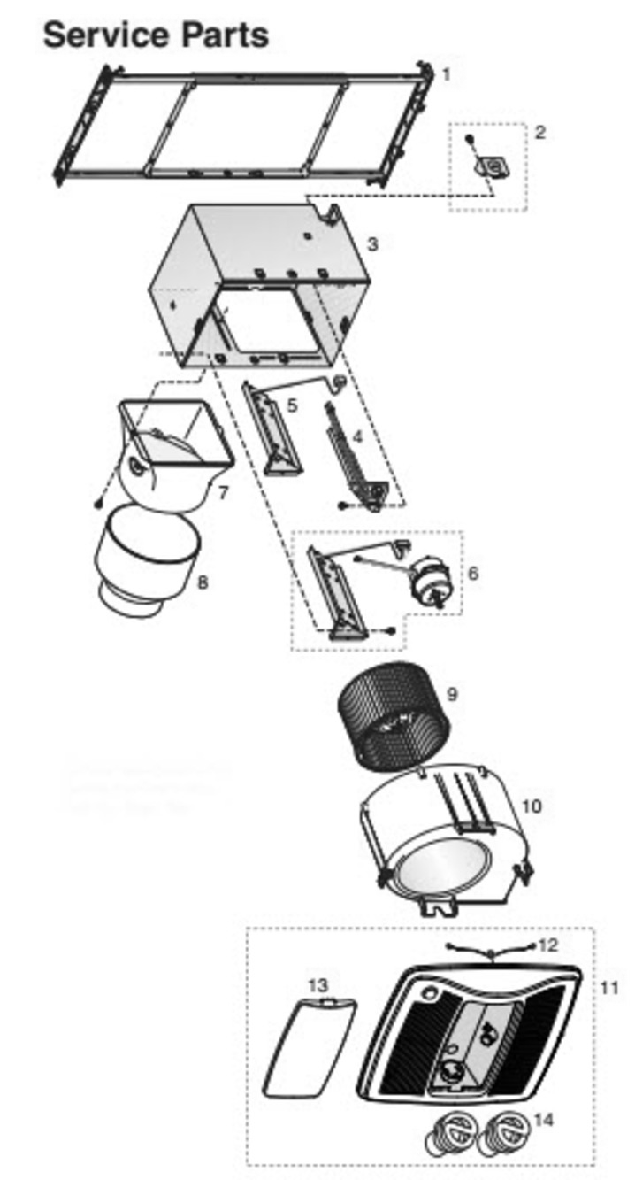 Part List Diagram and Parts List for ZN90MLC  Broan Bath & Ventilation Fan