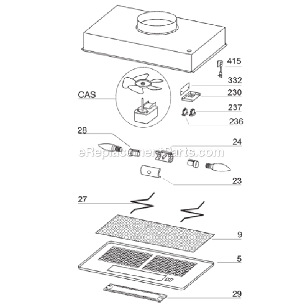 Page A Diagram and Parts List for PM250  Broan Range Hood