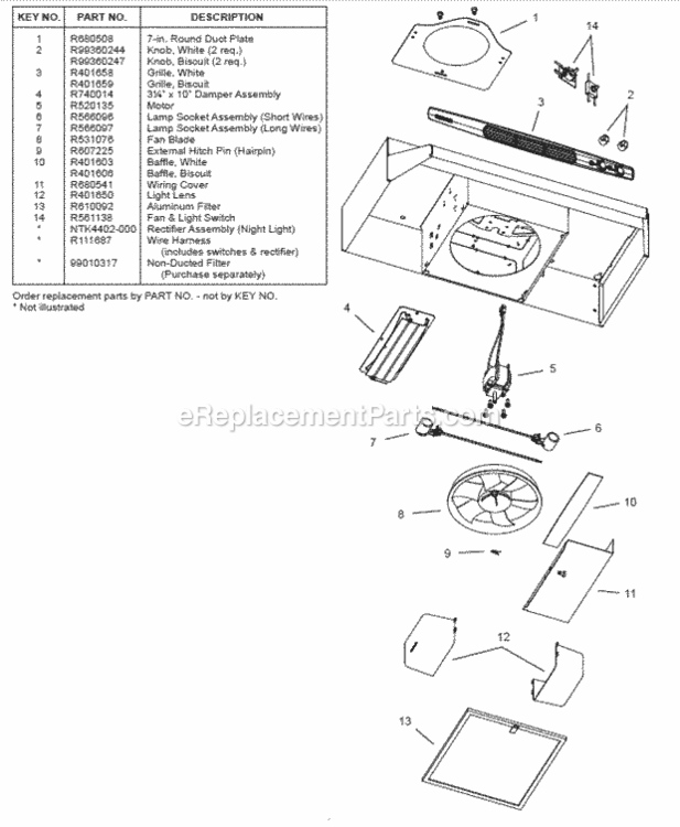 Page A Diagram and Parts List for QL130WW  Broan Range Hood