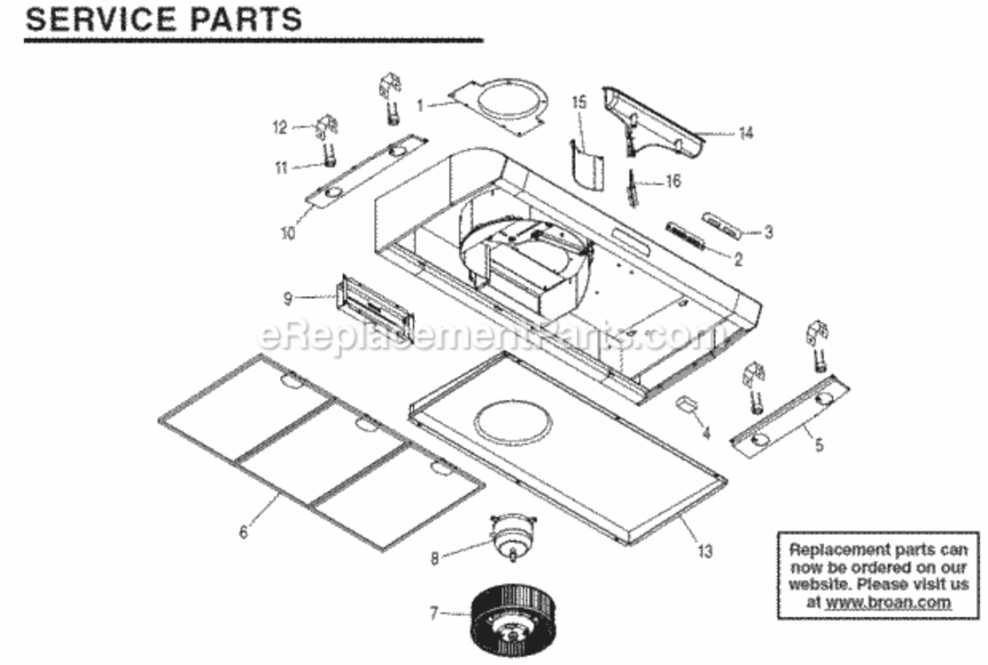 Page A Diagram and Parts List for QP142SS  Broan Range Hood