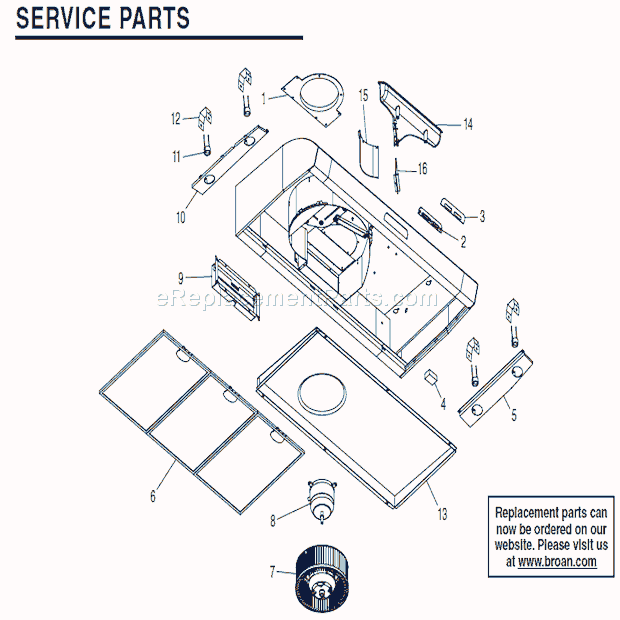 Page A Diagram and Parts List for QP142  Broan Range Hood