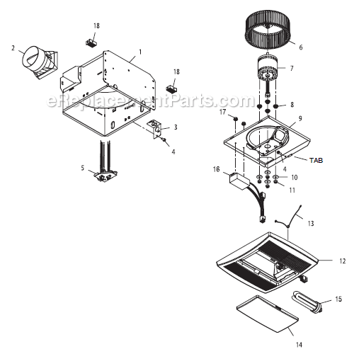 Page A Diagram and Parts List for QTRE090FL-B  Broan Bath & Ventilation Fan
