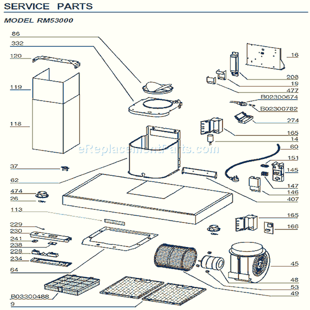 Page A Diagram and Parts List for RM53000  Broan Range Hood