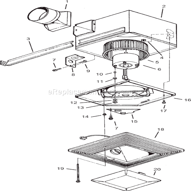 Page A Diagram and Parts List for S150L  Broan Bath & Ventilation Fan
