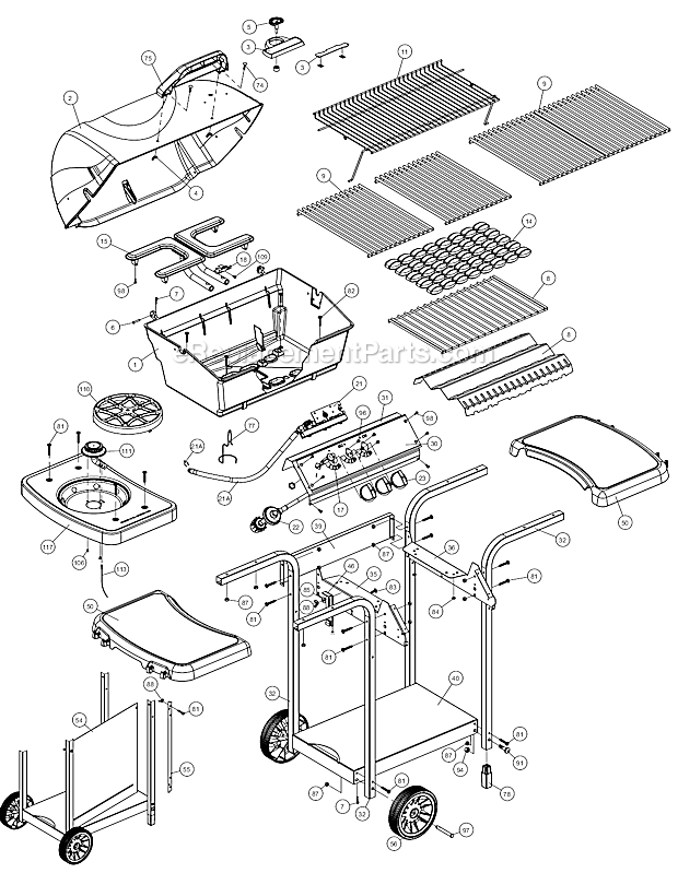 Page A Diagram and Parts List for 1372-4  Broil-Mate Grill