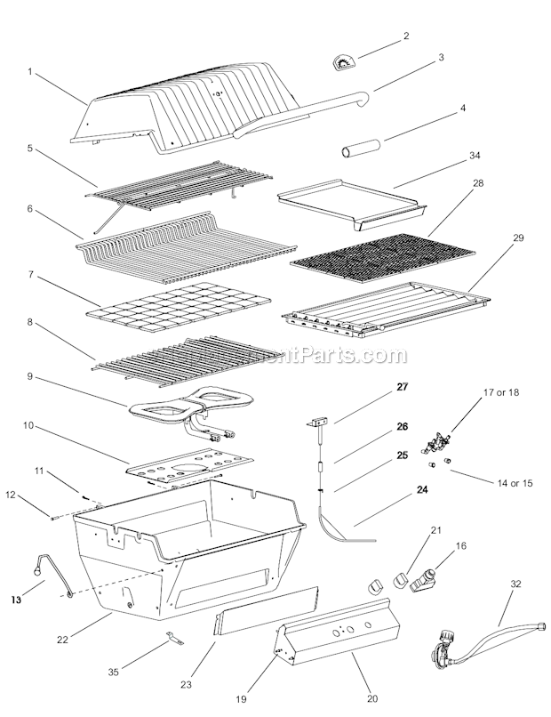 Page A Diagram and Parts List for P3XN  Broilmaster Grill
