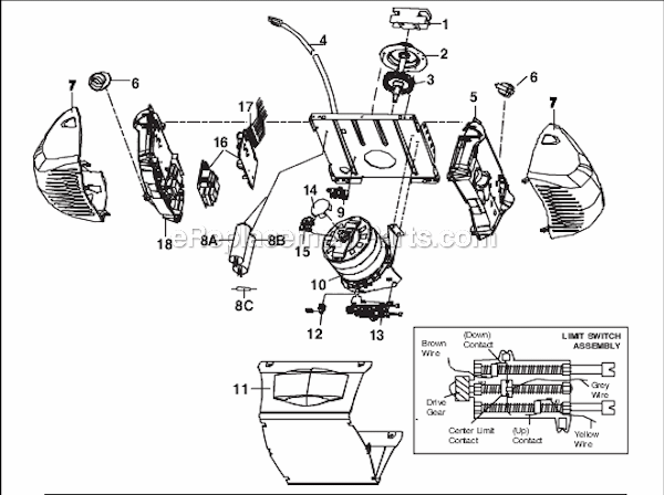 Motor Unit Assembly Diagram and Parts List for 248735  Chamberlain Garage Door Opener