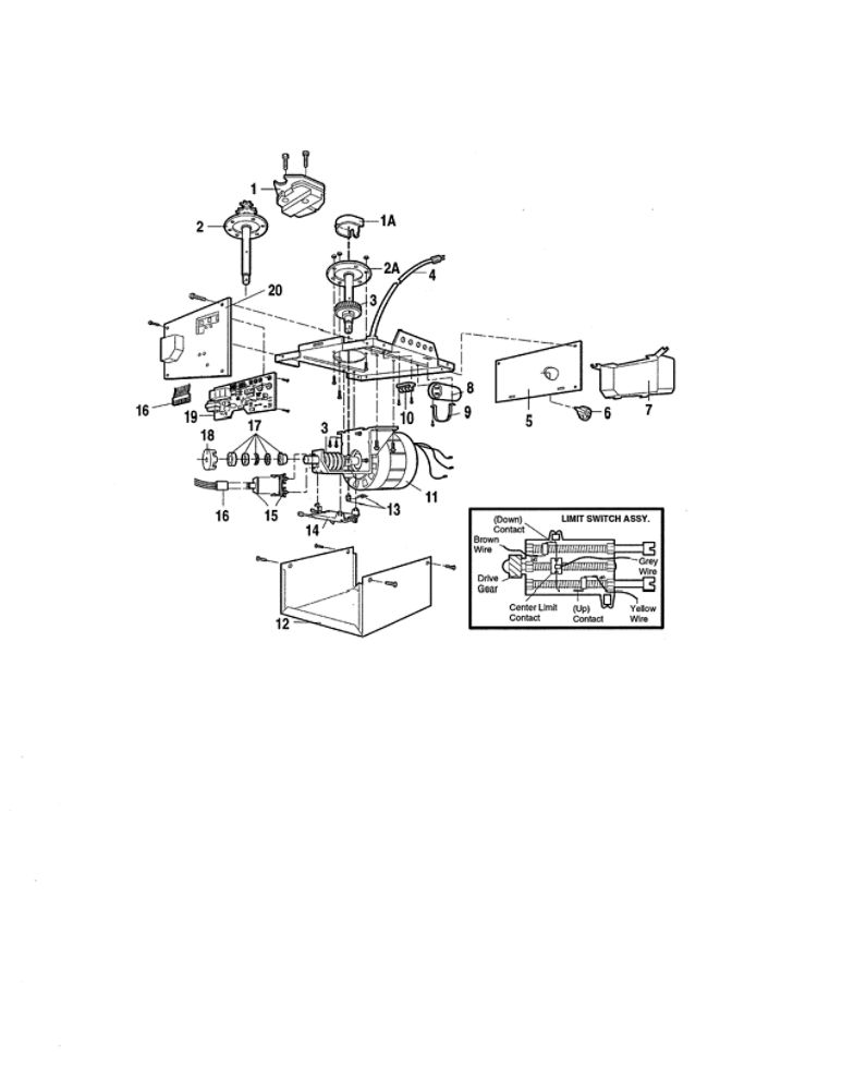 Motor Unit Assembly Diagram and Parts List for 1255R  Chamberlain Garage Door Opener