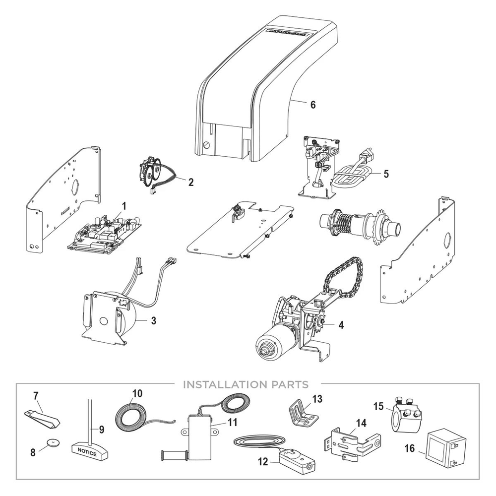 Diagram Diagram and Parts List for RJO70MC  Chamberlain Garage Door Opener