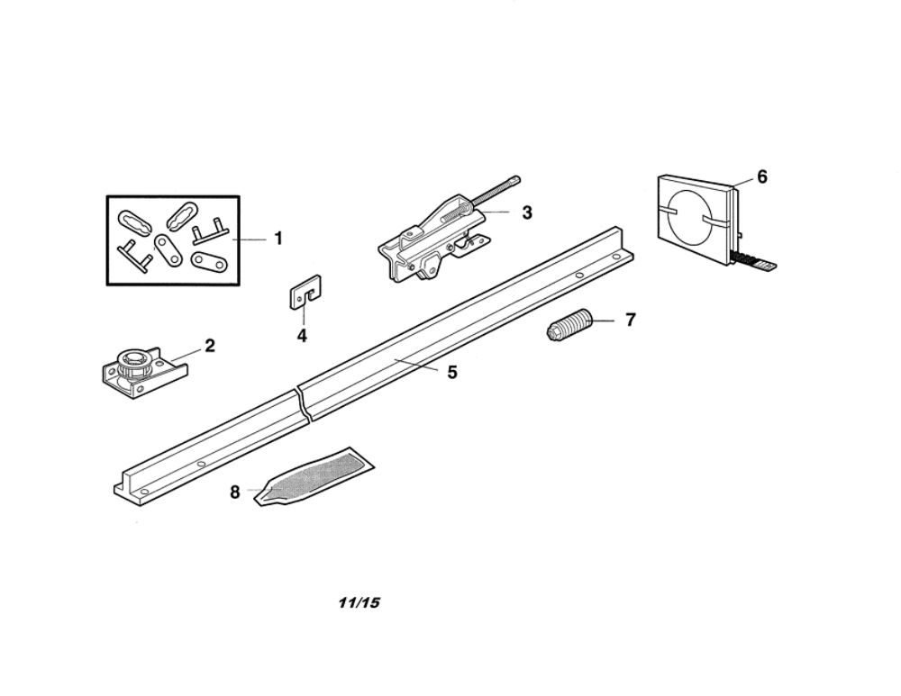 Rail Assembly Diagram and Parts List for 2280-976  Chamberlain Garage Door Opener