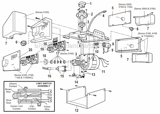 Opener_Assembly_Parts Diagram and Parts List for 7200  Chamberlain Garage Door Opener
