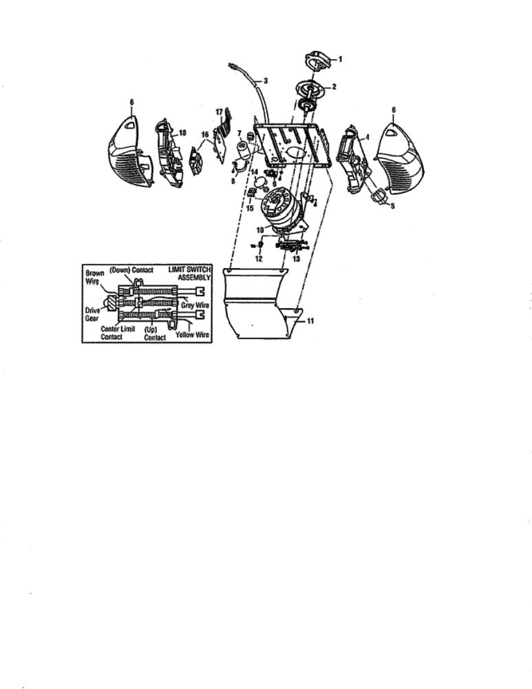 Motor Unit Assembly Parts Diagram and Parts List for 248739  Chamberlain Garage Door Opener