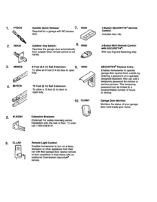 Accessories Diagram and Parts List for WD962KD  Chamberlain Garage Door Opener