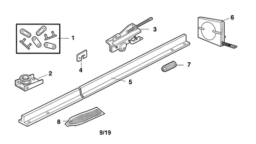 Rail Assembly Diagram and Parts List for 3280-267  Chamberlain Garage Door Opener